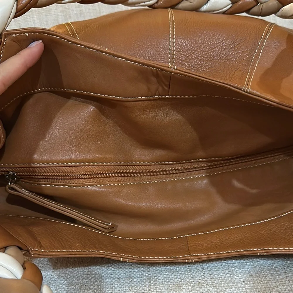 Aqua Madonna Tan and Cream Hobo Bag